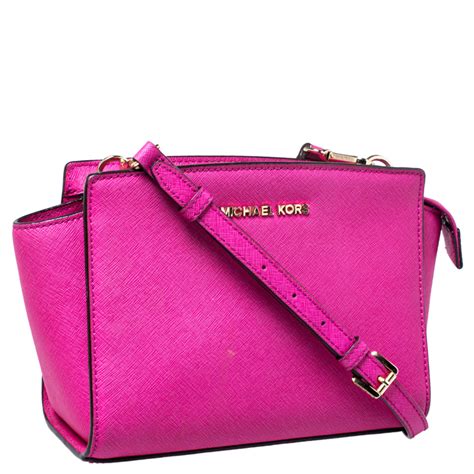 michael kors hot pink leather tote|Michael Kors small pink crossbody.